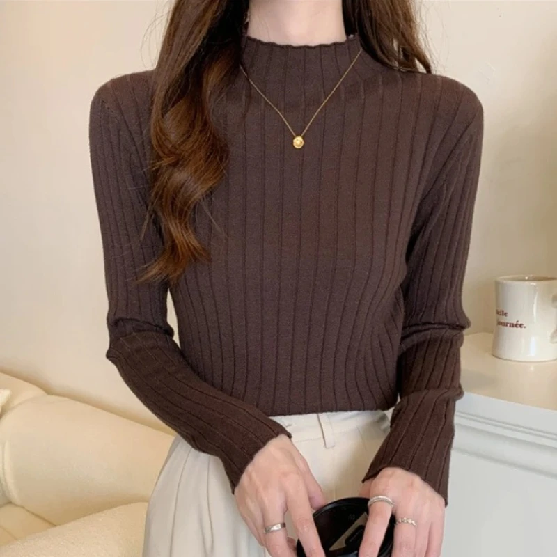 

Autumn Winter Knitted Ribbed Turtleneck Sweater 2025 Women Clothes Long Sleeve Slim Basic Pullover Woman Sweaters Solid Tops