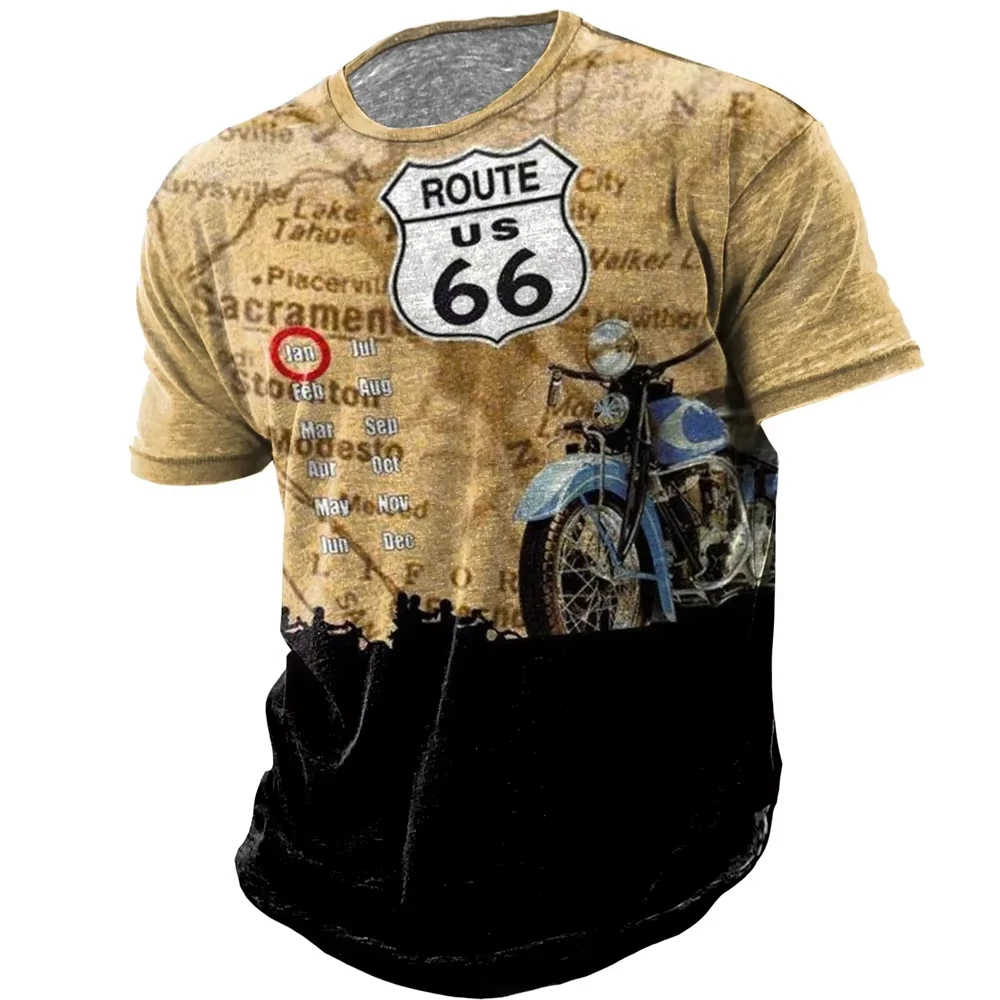 

Newest Summer Mens Clothes Male 3d Printed Fashion Retro Short Sleeve Top Route 66 T Shirt Men Streetwear Short Sleeve T Shirt