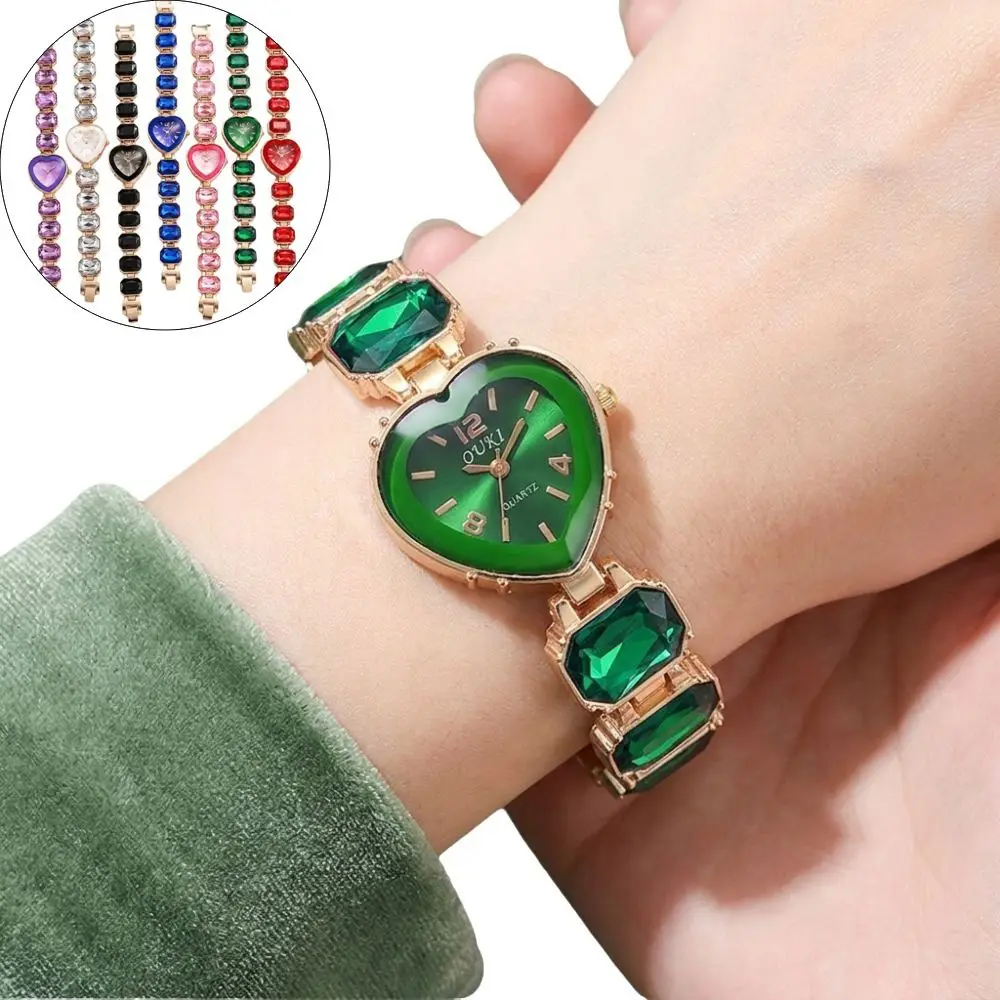 Rhinestone Quartz Watches Diamond Studded Watch Strap with Adjustable Bracelet Heart Shaped Watch Wrist Decoration Women Girl