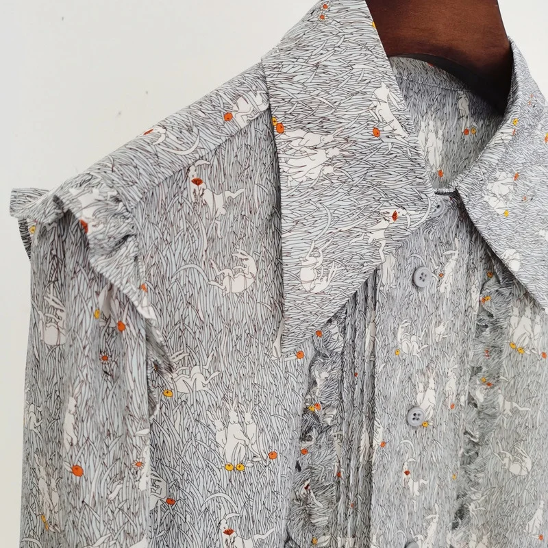 Birdtree, chemisier imprimé 100% soie véritable 17MM, chemises à Double crêpe froissée pour femmes, hauts à manches longues, nouvelle chemise 2025 T5D314JF