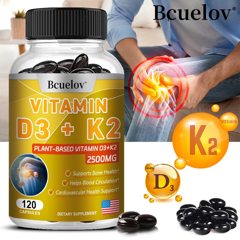 Suplemento de vitamina D K2 - Vitamina D3 5000 IU + K2 600 Mg, apoya la salud ósea, ayuda a la circulación, soporte para la salud cardiovascular