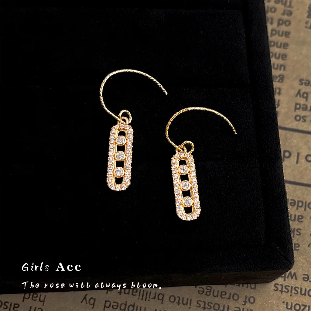 

Classic Minimalist Micro Pave Zircon Drop Earrings French Luxury Geometric Old Money Style High End Fashion Earrings Hot Selling