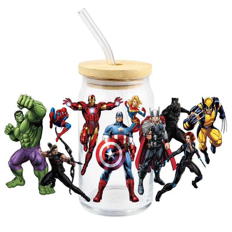 สติกเกอร์ Disney Marvel UV DTF สำหรับของเล่น16ออนซ์สติกเกอร์รูปลอกลอกลายฉลากกำหนดเองโลโก้ด้วยตัวเอง