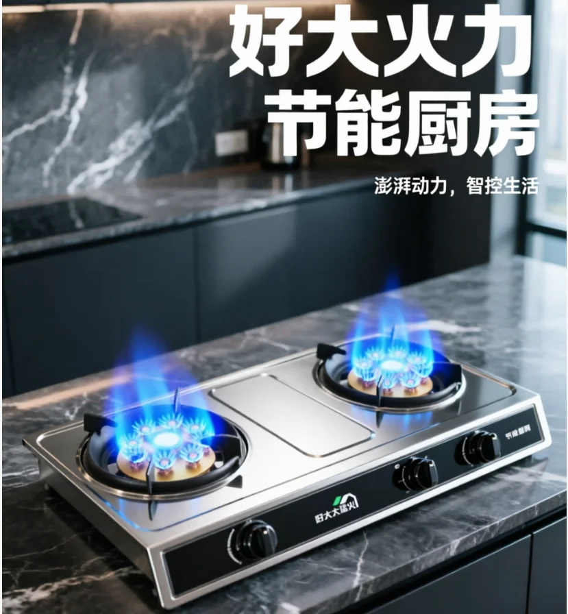 Double Burner Gas Stove High Flame Home Use LPG Natural Gas with Timer Auto Fire Extinguishing Protection HBL1