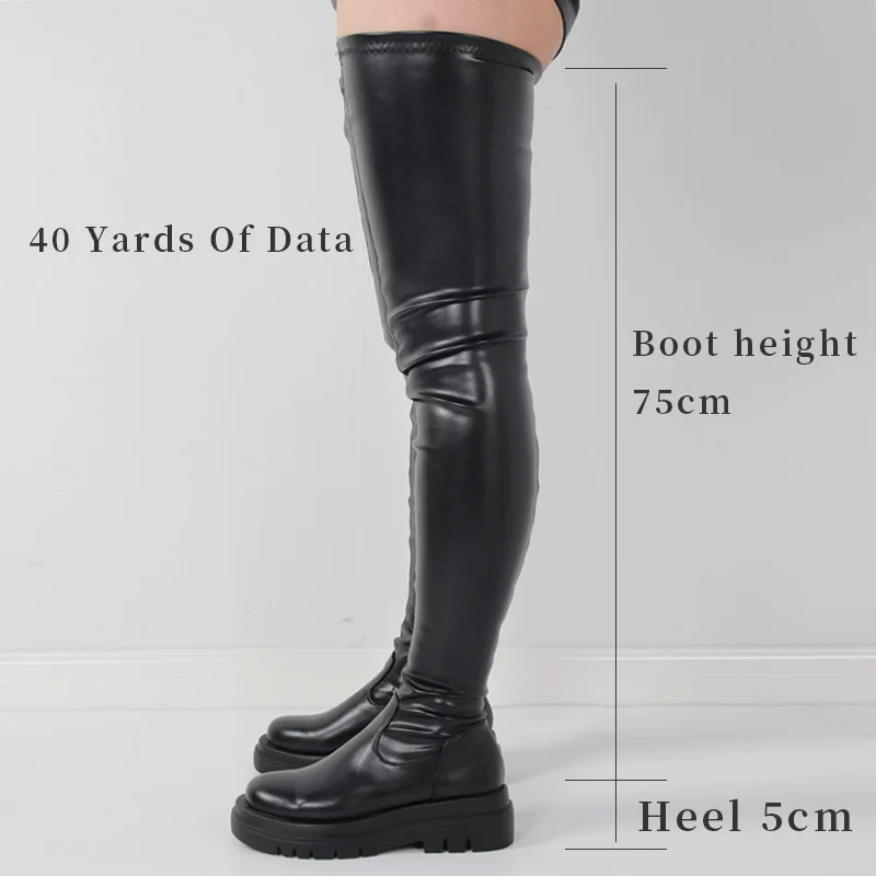 2024 Winter Stylish Black Punk Boots Thick Sole Sock Over The Knee Boots Platform Women\'s Long Boots With Side Zip