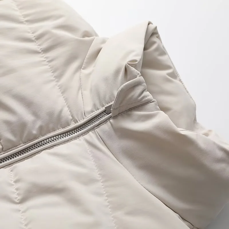 2025 Winter New Women's Casual Fashion Simple and Versatile Stand Collar Long Sleeve Zipper Decoration Cotton Jacket Short Coat