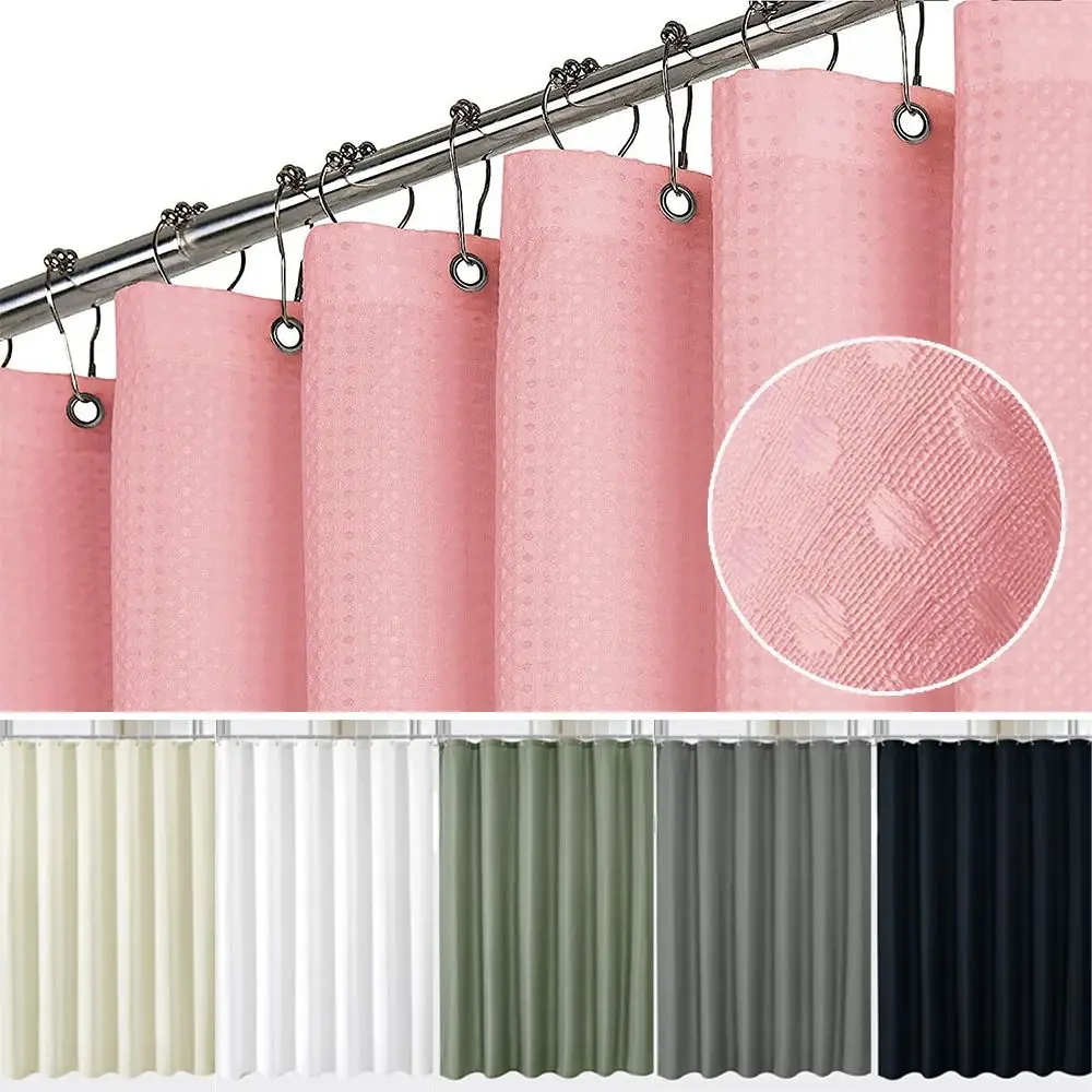 New Waffle Weave Shower Curtain Solid Color with Hooks Shading Curtain Thickened Quick-Dry Partition Curtain Bathroom Supply