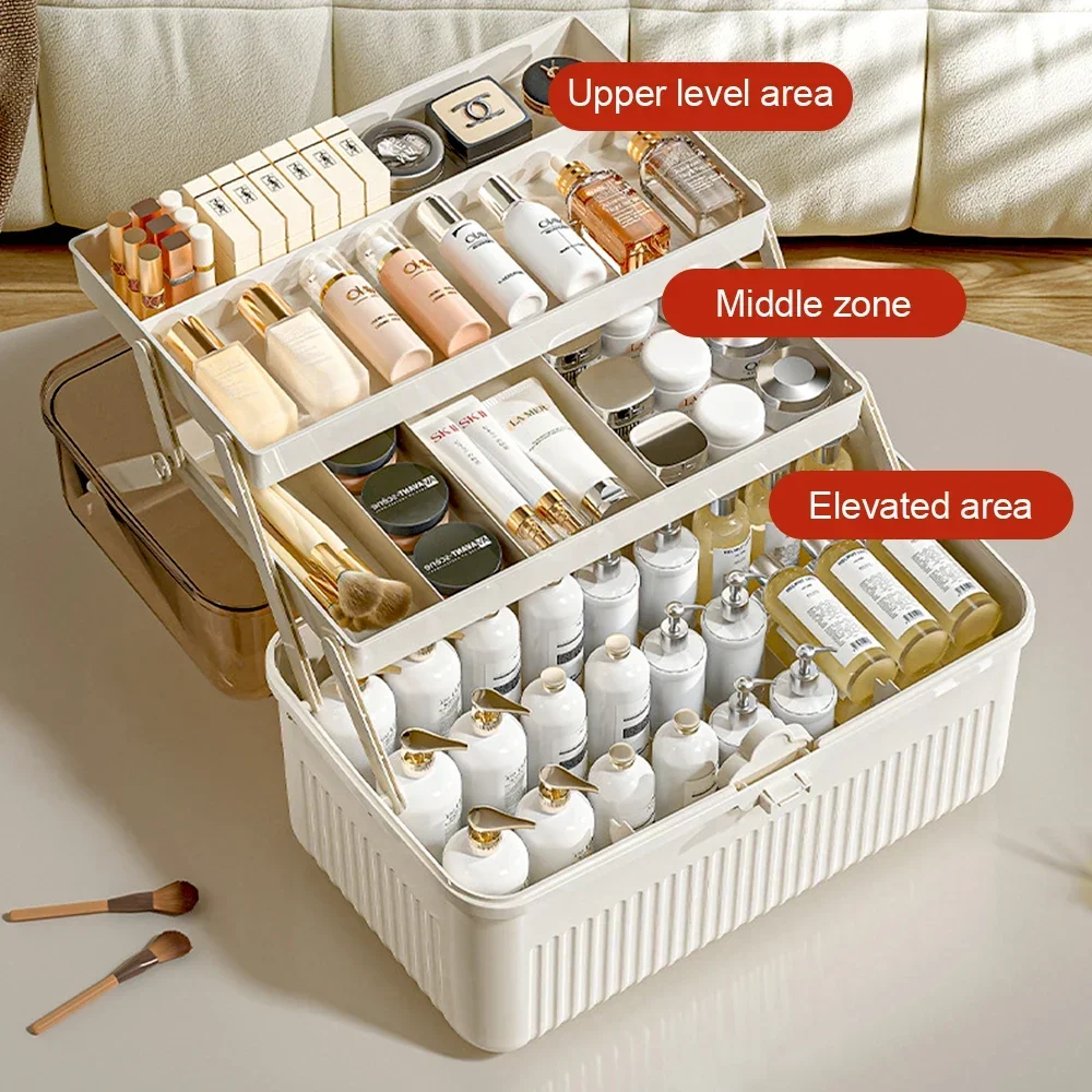 3 Layers Makeup Storage Organizer Large Capacity Skincare Organiser Storage Box For Lipstick Eyeshadow Cosmetic Organizer