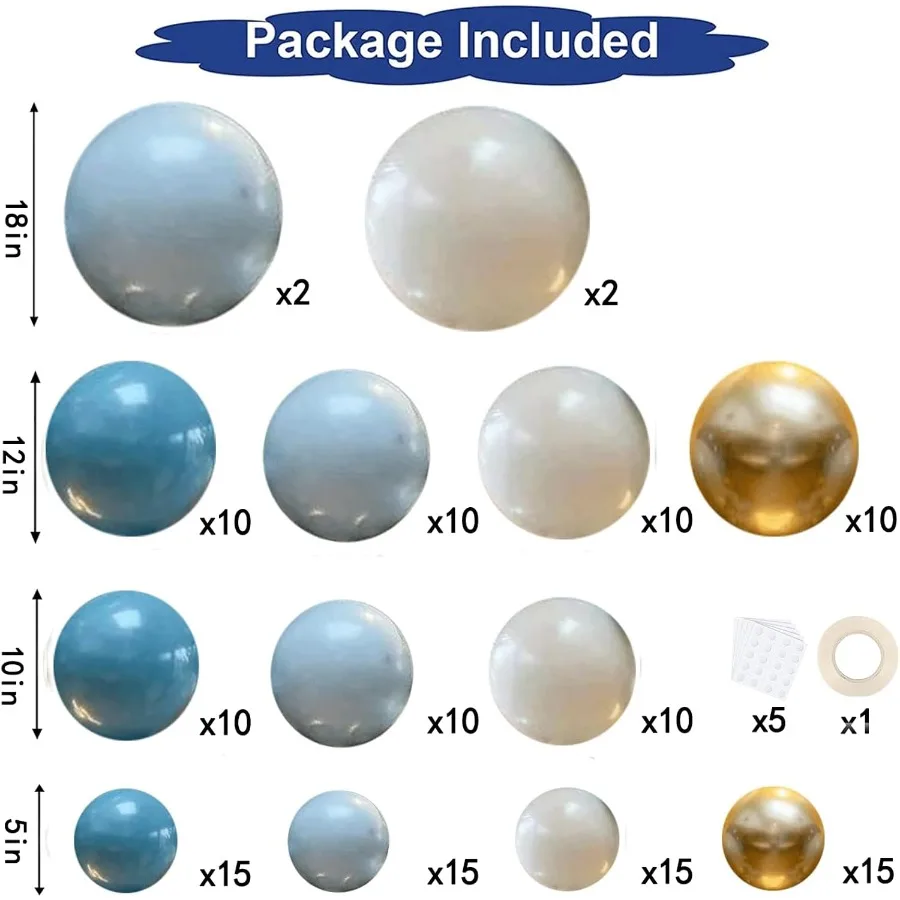 بالونات زرقاء مغبرة طقم جارلاند الضباب الأزرق الملكي الأزرق الباستيل الأزرق الرمال الأبيض لامع الذهب بالونات اللاتكس لاستحمام الزفاف Weddi