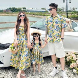 2024 Family Couple Vacation Matching Clothes Dad Son Shirts Brother Sister Holiday Look Mom and Daughter Beach Floral Dresses