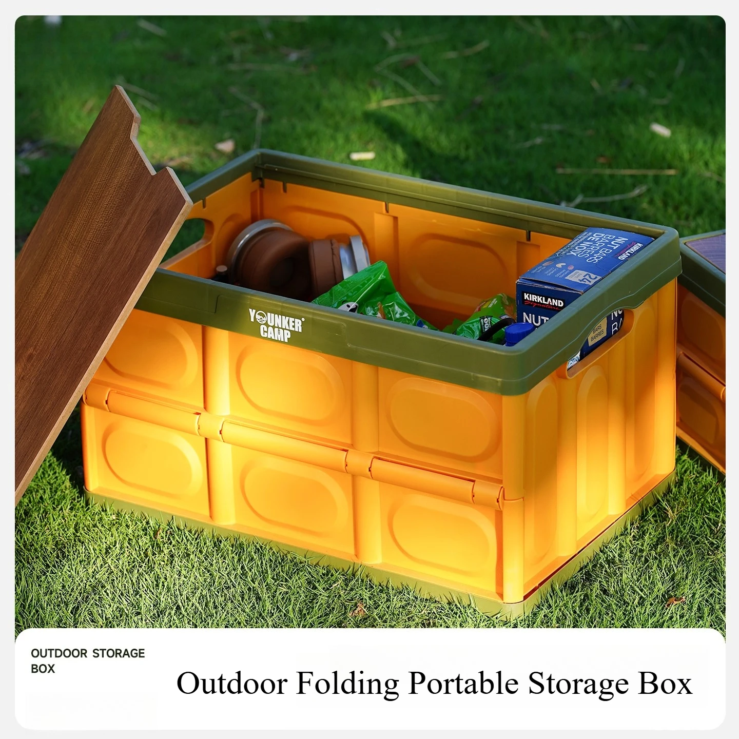 صندوق تخزين قابل للطي 50 لتر/30 لتر للتخييم في الهواء الطلق، منظم قابل للطي وخفيف الوزن بسعة كبيرة مع غطاء خشبي