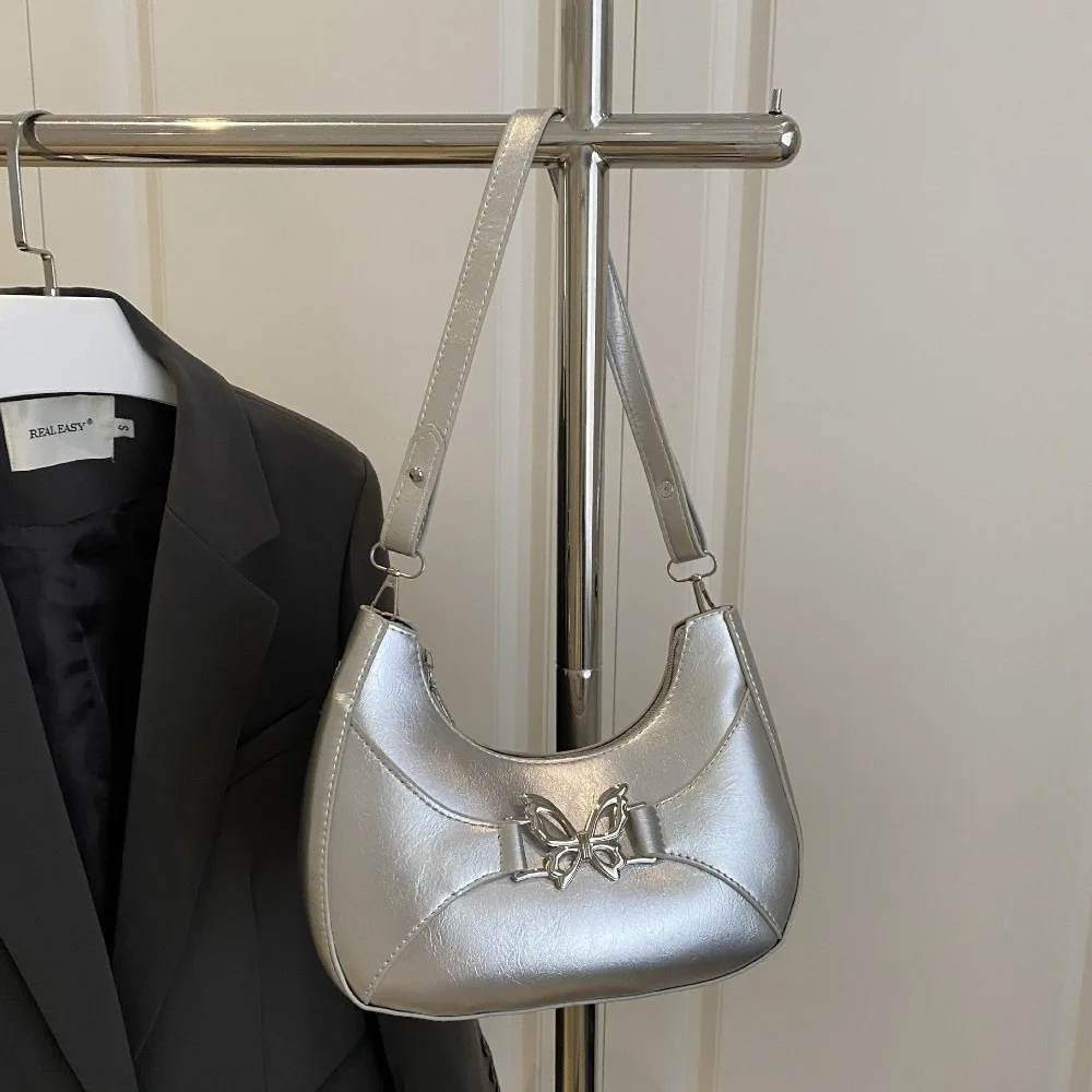 

Cute Korean Butterfly Shoulder Bag Y2k Leisure Leather Sling Bags Sweet Versatile Zipper Tote Bag Handbag