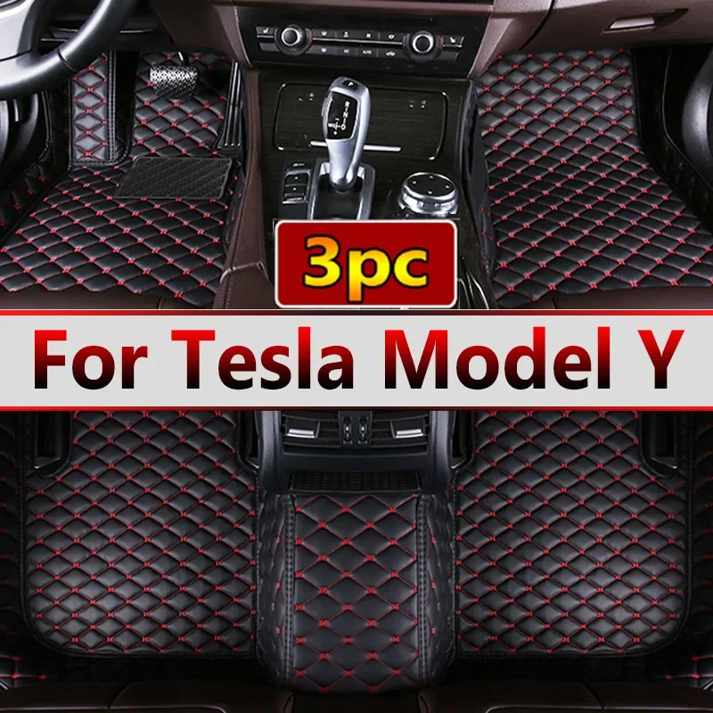 Custom Car Floor Mat for Tesla Model Y 2021 2022 Carpet Durable Leather Phone Pocket 100% Fit for Your Car