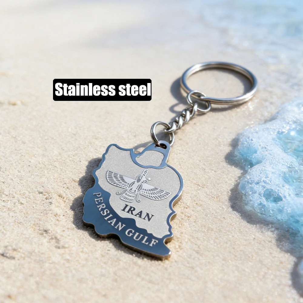 Iran Map Stainless Steel Keychain Ahura Mazda Religion Keyring Zoroastrianism Iranian Cuture Persian Empire Pendants Key Chain