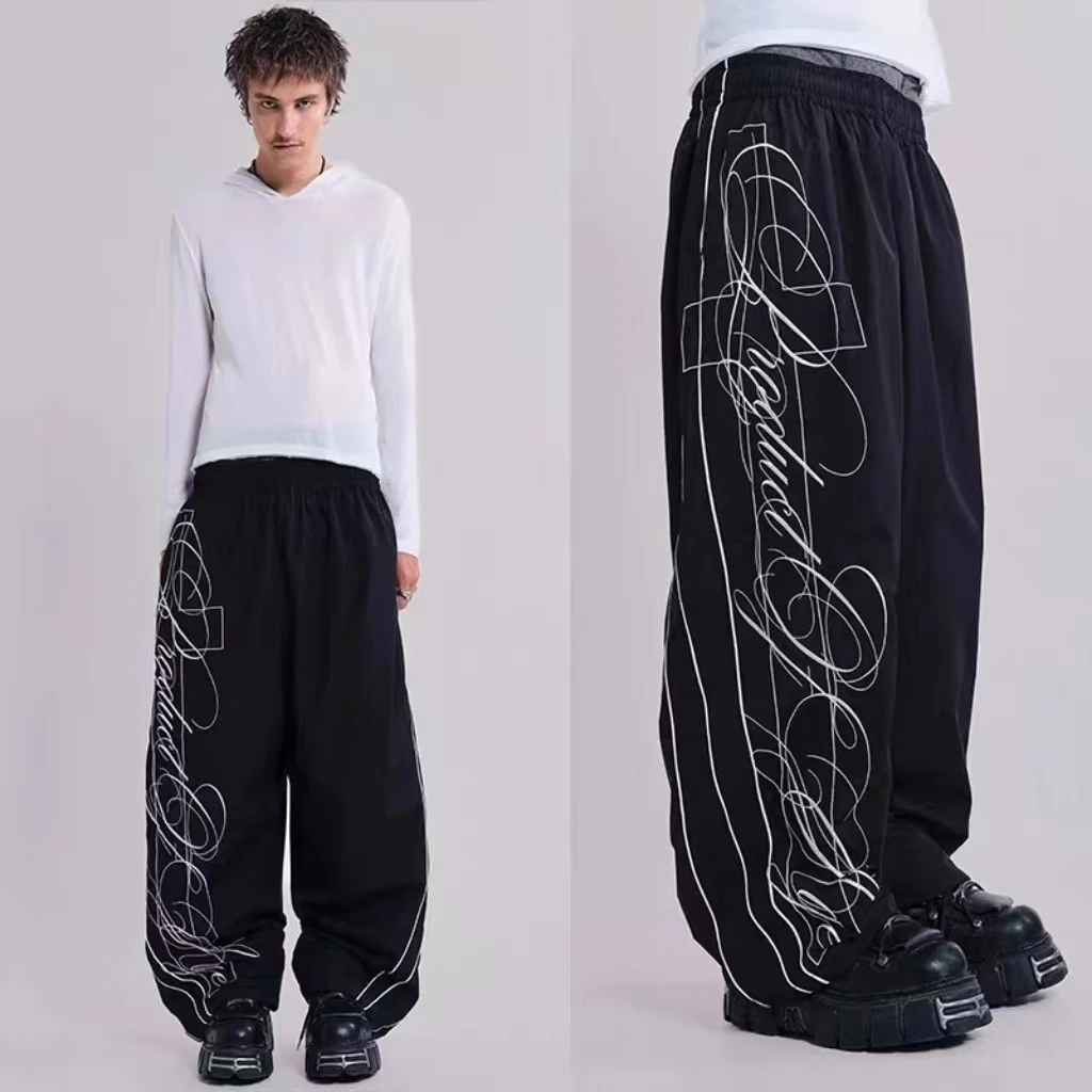 

Ретро полосатые линии, новый модный тренд, хип-хоп, готические спортивные штаны для мужчин и женщин, винтажные свободные повседневные широкие спортивные штаны 2000-х годов