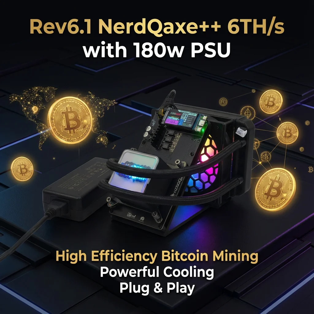Bitaxe NerdQaxe++ 6TH/s Hydro Rev6 NerdQaxe Water Cooling 6th with 180w big Power Supply Bitcoin Miner 100w power consumption