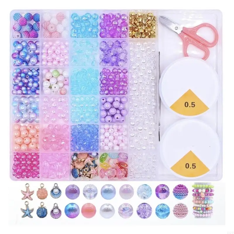 XXFE Bracelet Making Jewelry Box for Kids Crafts, Different DIY Set with Pink White Pieces, Round Different Star