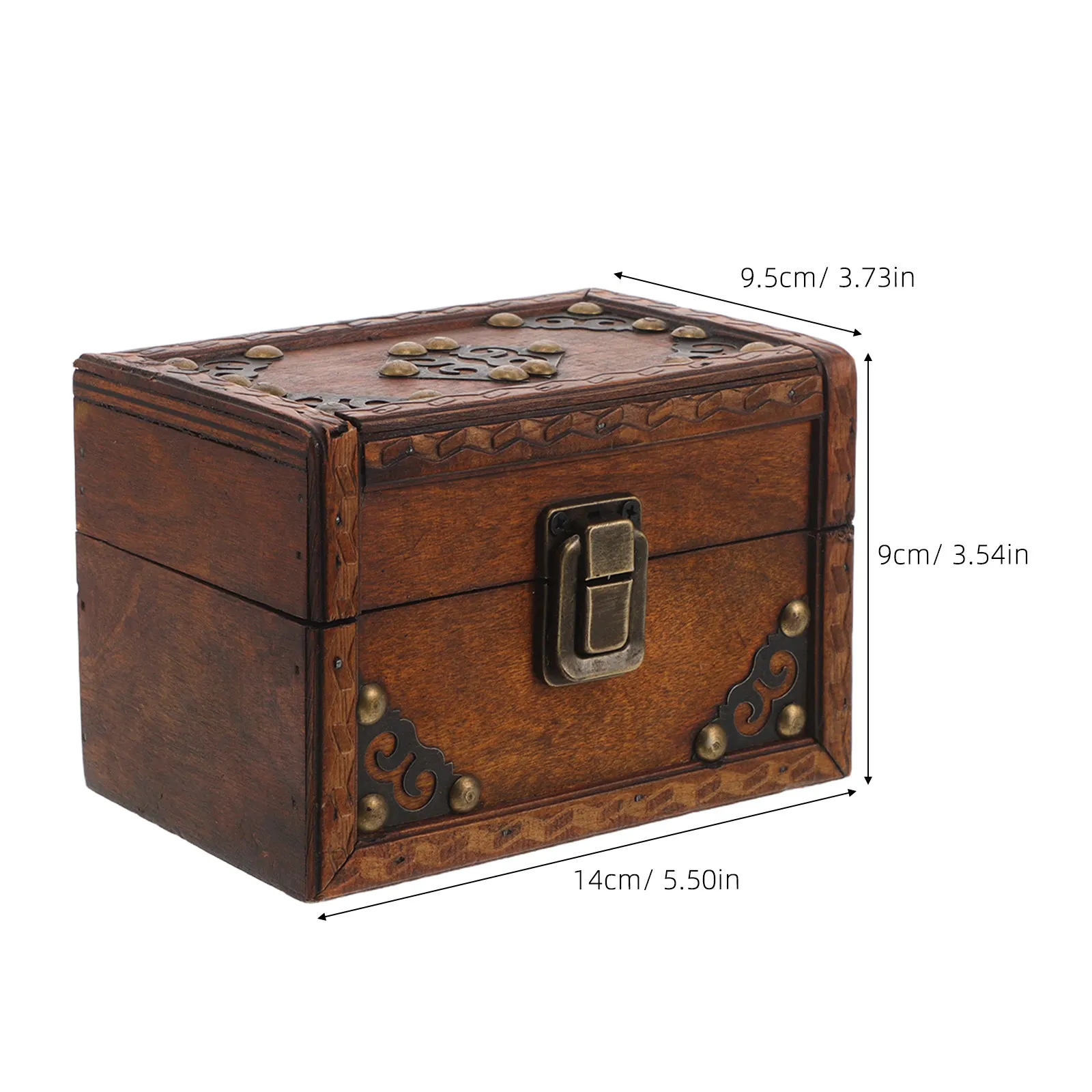 Wooden Jewelry Box Vintage Retro Chest Locking Lid Decorative Organizer Necklace Earrings Trinket Storage Keepsake Case
