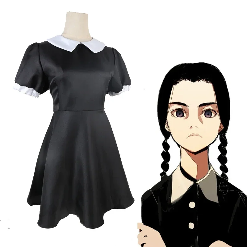 CosplayCostume de Cosplay du Película Addams para ixd'Halloween, Robe Courte pour Femme et Enfant, Adulte et Fille