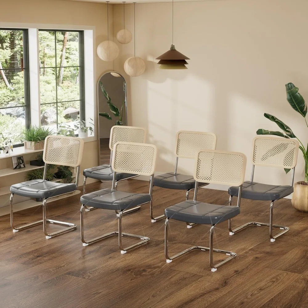 كراسي تناول الطعام الحديثة، كراسي مطبخ منجدة من الجلد الصناعي مع ظهر من الخيزران لغرفة الطعام والمطاعم والمطبخ #3