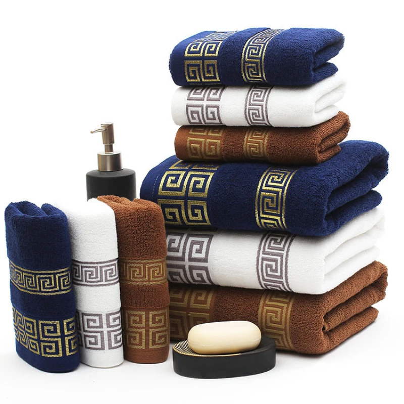 

3IN1 100% Cotton Towel Set Bathroom Geometric Pattern Bath Towel For Adults Face Hand Towels Terry Washcloth Travel Sport Towel