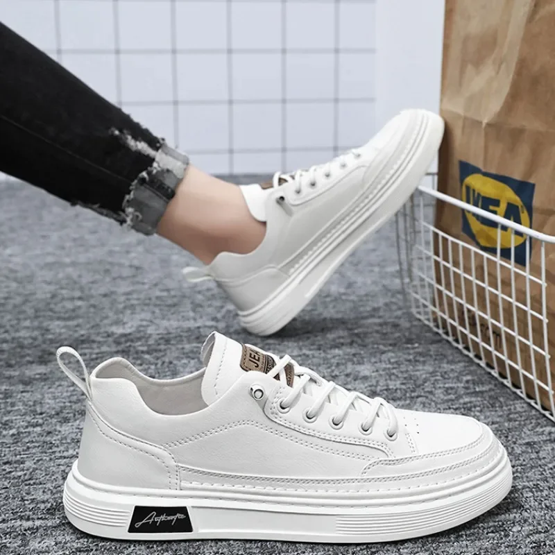 Autumn Men's Fashion Leather Casual Shoes Lace Up Sneakers Outdoor Comfortable Walking Shoes for Men Luxury White Tenis Shoes