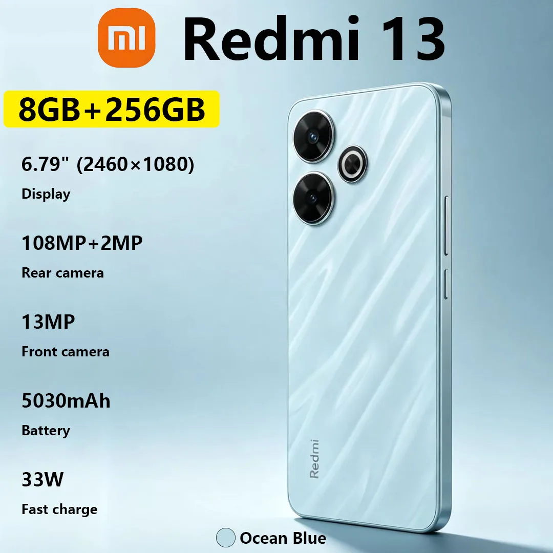 

Xiaomi Redmi 13 Mobile Phone, 6.79-inch 90Hz Display, 108MP Dual Cameras, 5030mAh Long-lasting Battery, Global Smartphone