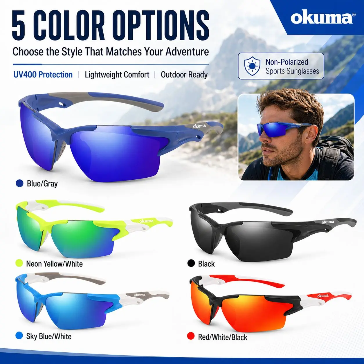 OKUMA Outdoor Polarized Sunglasses UV400 Scratch Resistant for Driving Climbing Running Fishing and Cycling