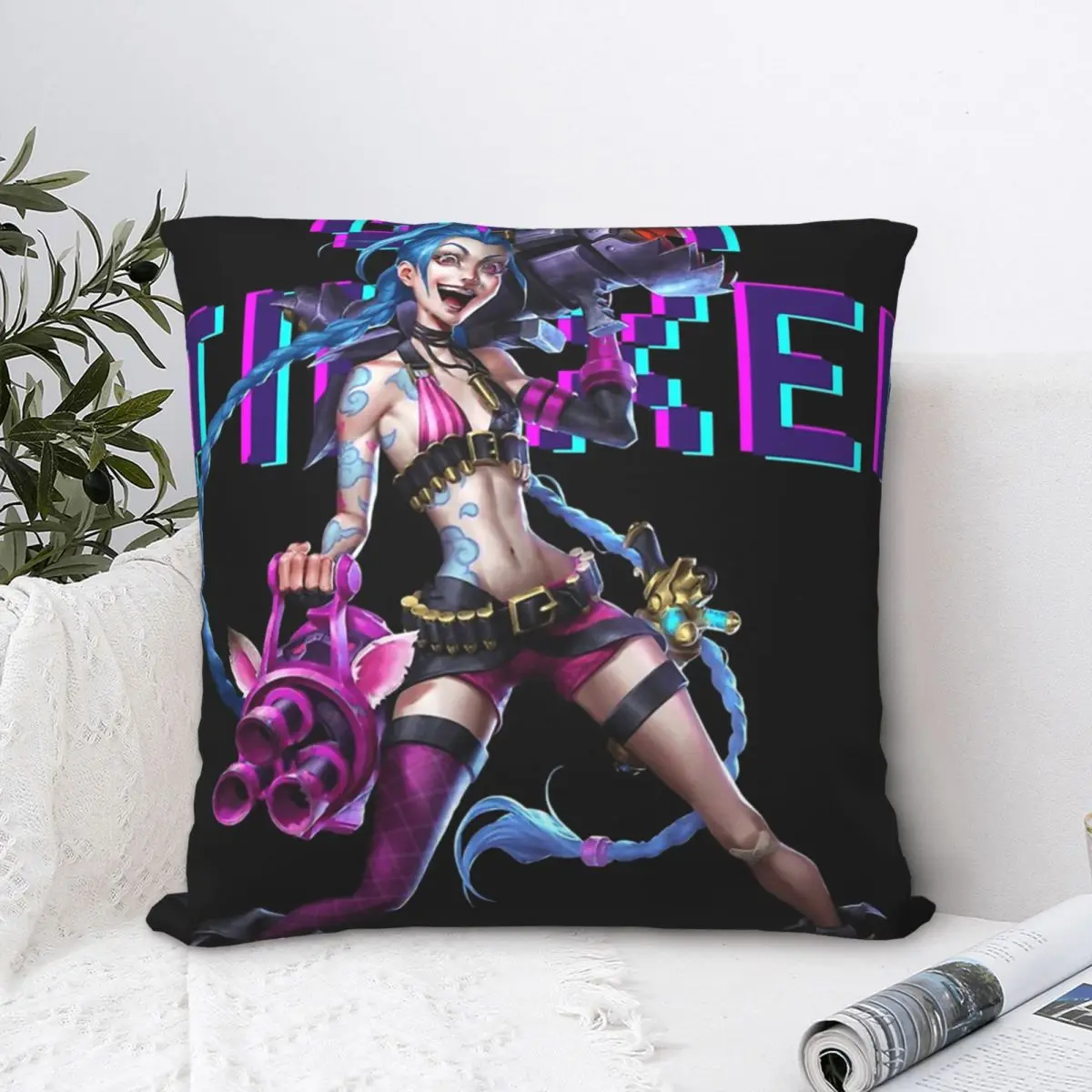 

Get Jinxed Polyester Cushion Cover Arcane League of Legends For Sofa Car Decorative Kawaii Pillow Cover