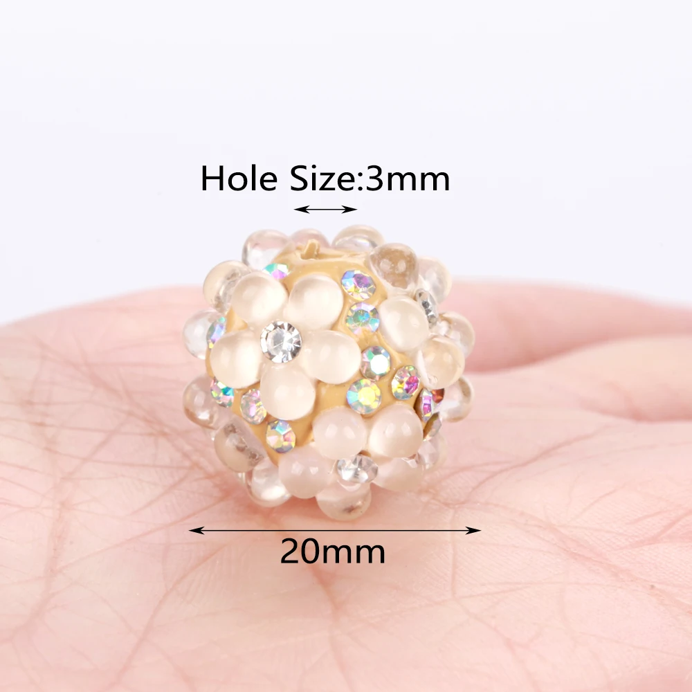 20mm 1/3/5pcs 3D Flower Ball Rhinestone Focal Acrylic Spacer Beads For Jewelry Making DIY Necklace Bracelet Earrings Keychain