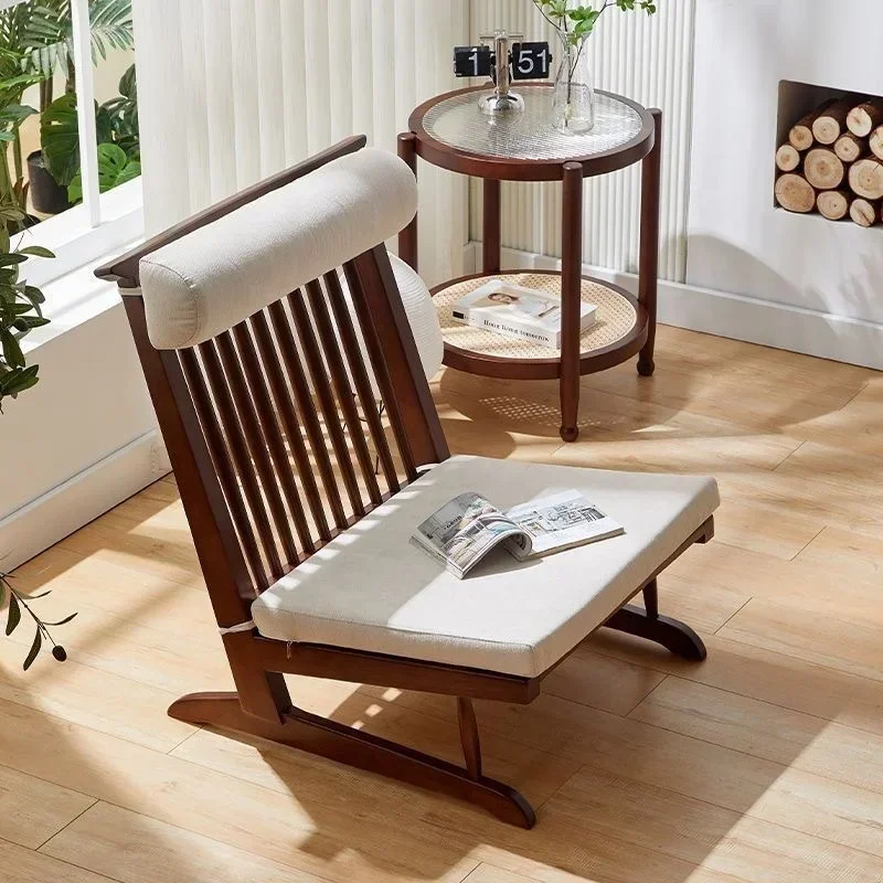 

l Retro style home hotel lazy leisure sofa chair furniture solid wood rattan fabric leisure lounge chair for living room