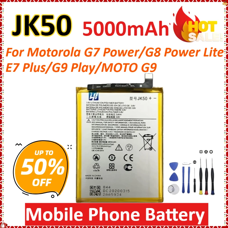 

JK50 5000 мАч для Motorola G7 Power/G8 Power Lite/E7 Plus/G9 Play/MOTO G9 Сменный аккумулятор большой емкости для мобильного телефона + инструменты