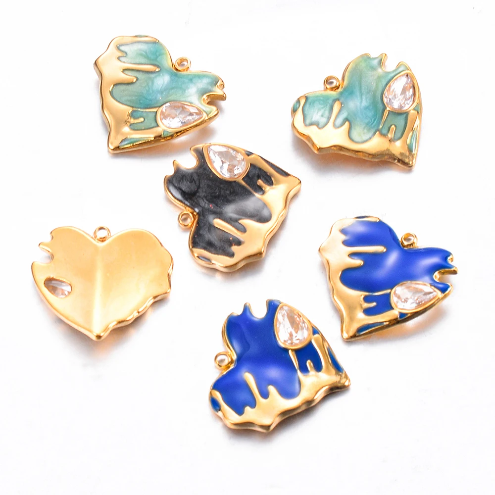 3pcs Heart Enamel Charms CZ Crystal Pendant For Jewelry Making Supplies DIY Handmade Women Accessories Love Components