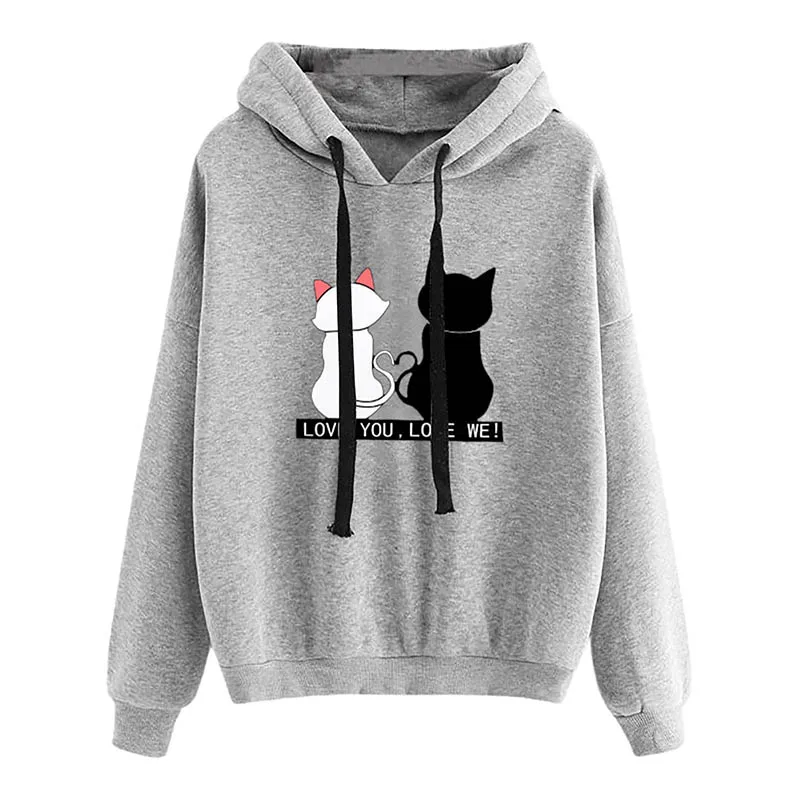 2025 feminino dos desenhos animados gato impressão hoodie estilo coreano manga longa pulôver casal moletom em torno do pescoço casual
