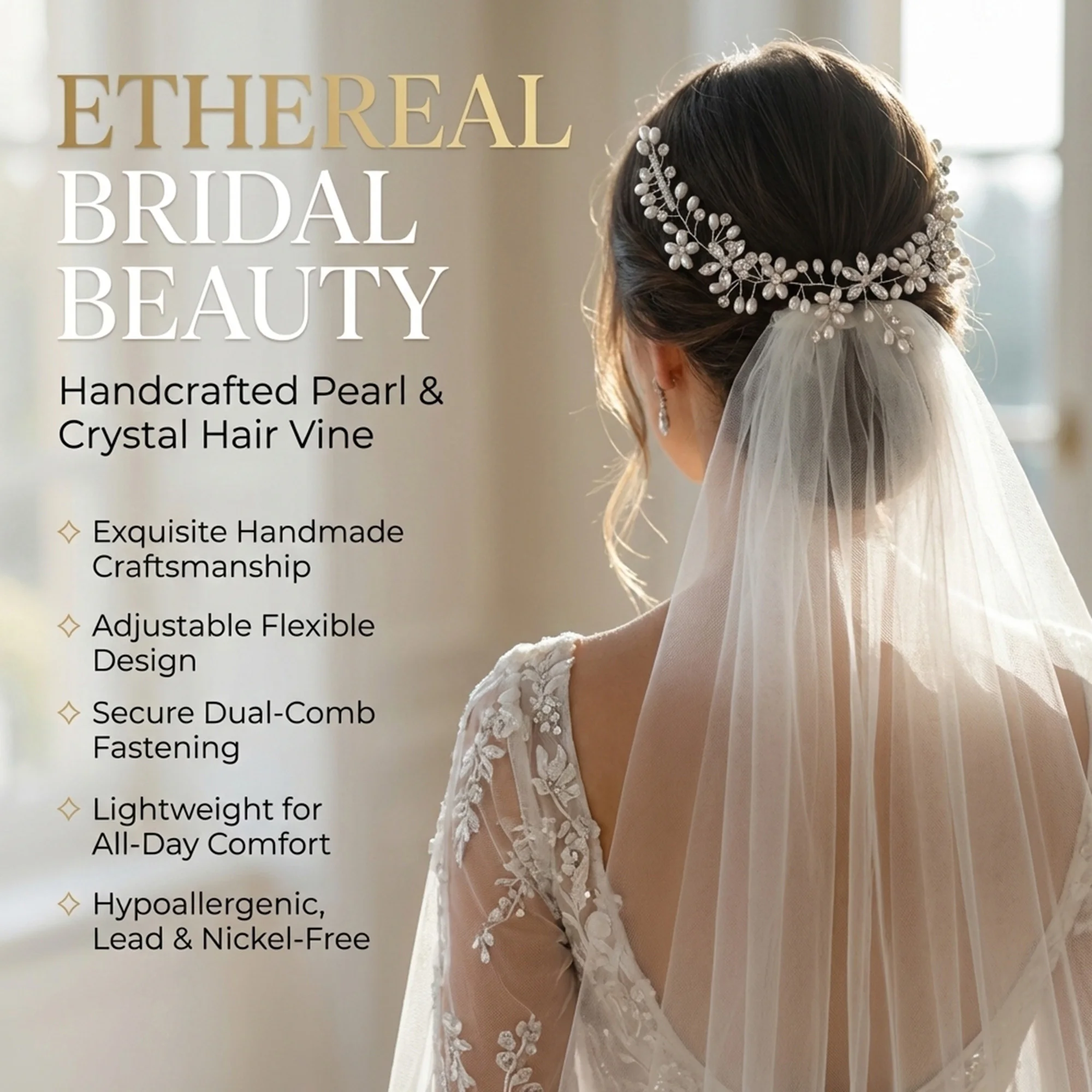 Eleganter Silberner Blumen-Haarkranz mit Perlen und Strass für Hochzeiten, Flexibles Braut-Haarband für Hochzeitsfrisuren, Abschlussball und Partys, Braut-Haaraccessoires für Damen – Detail 1