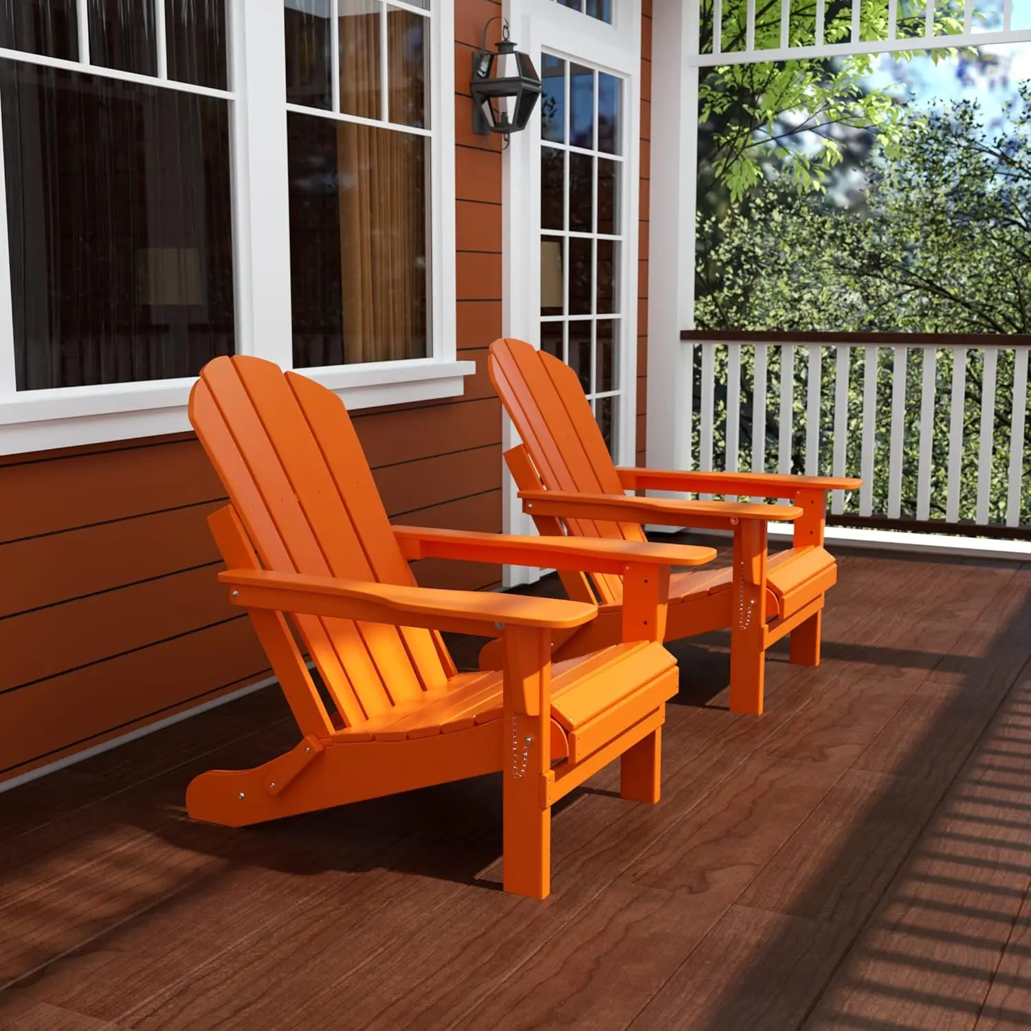 Home Furniture Set of 2pcs HDPE Adirondack Chairs Lounger Outdoor Folding Seat Fire PitGarden - Weather UV Resistant (Orange)