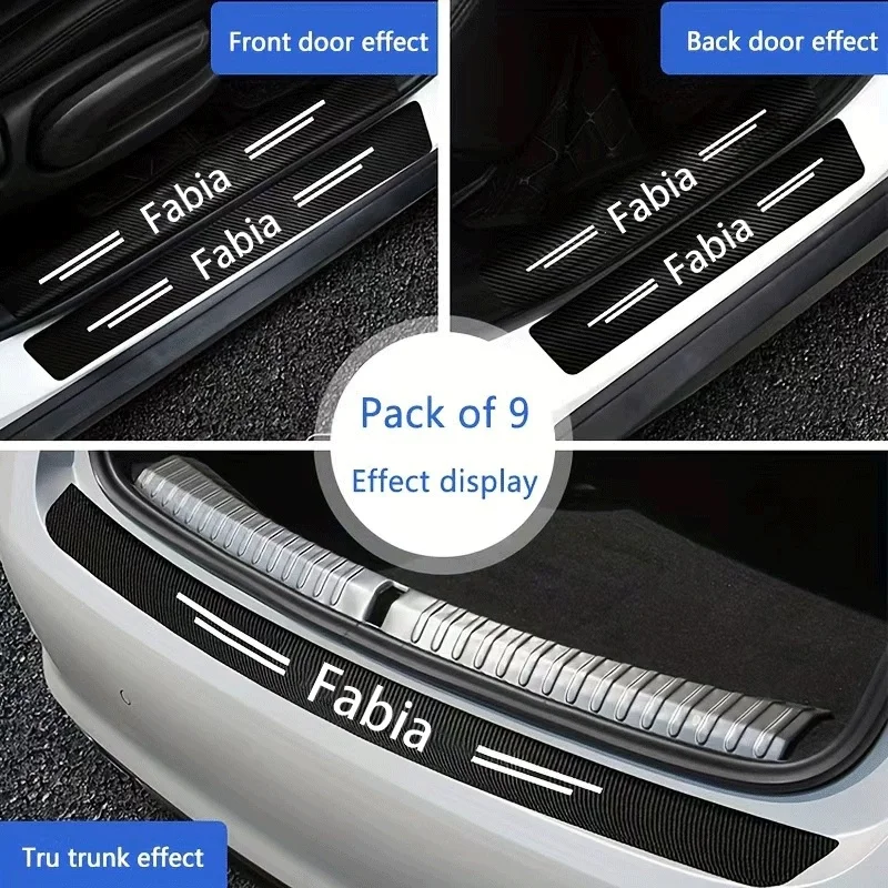 9 قطعة عتبات باب السيارة الحرس ملصقات فيلم المضادة للخدش ألياف الكربون حامي جرجر غطاء الدواسة اكسسوارات السيارات #5