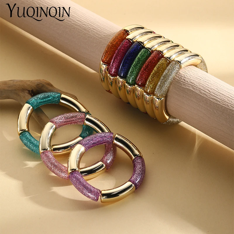 Neue Vintage Einfache Böhmen Bunte Perlen Kette Armreif Armbänder Große Gold Farbe Harz Armband für Frauen Ethnische Schmuck Geschenke