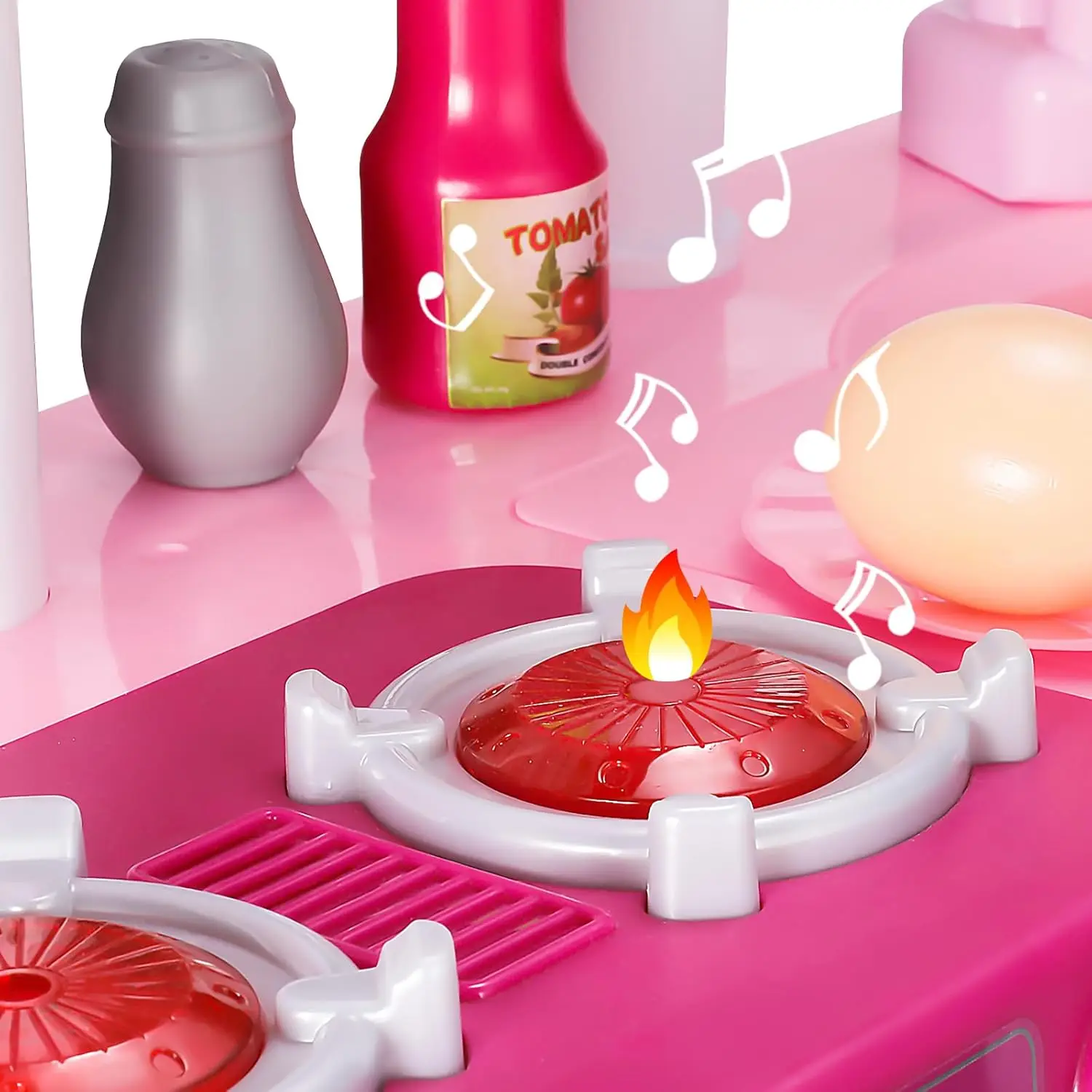 مجموعة لعب طعام التظاهر للأطفال الصغار ، مجموعة لعب المطبخ ، إكسسوارات الألعاب ، الصوت والضوء ، الوردي ، 53 *