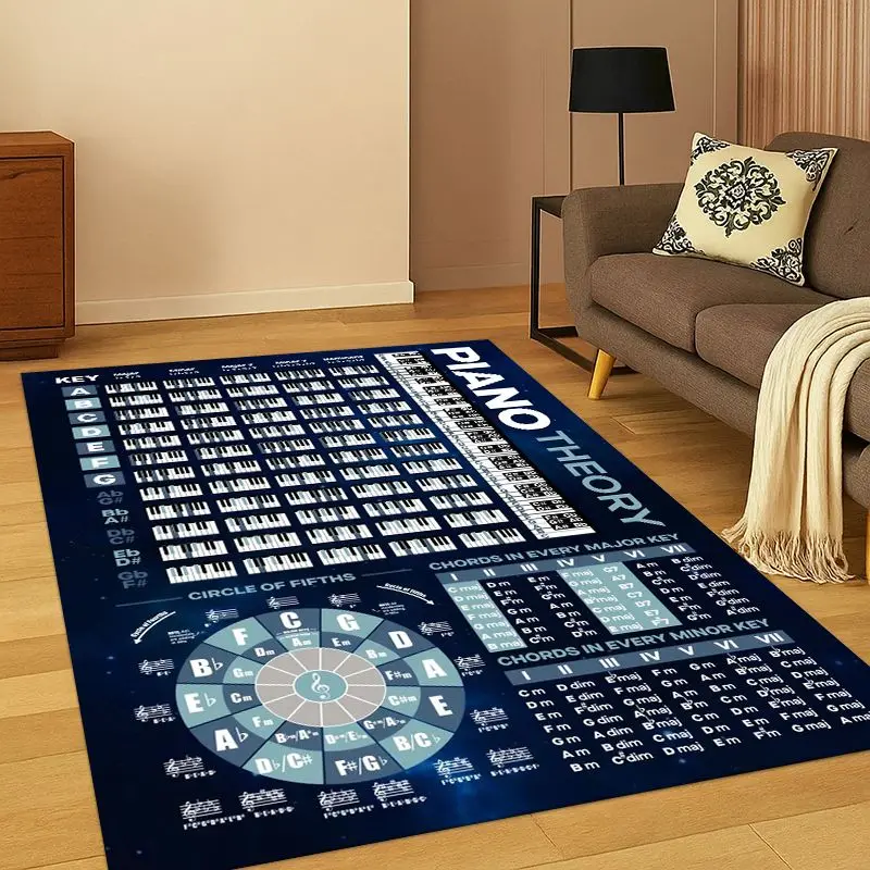 Music Theory Chart Guitar Chords Carpet Rug for Bedroom Living Room Sofa Playroom Doormat Home Decor,Kid Game Area Rug Non-slip