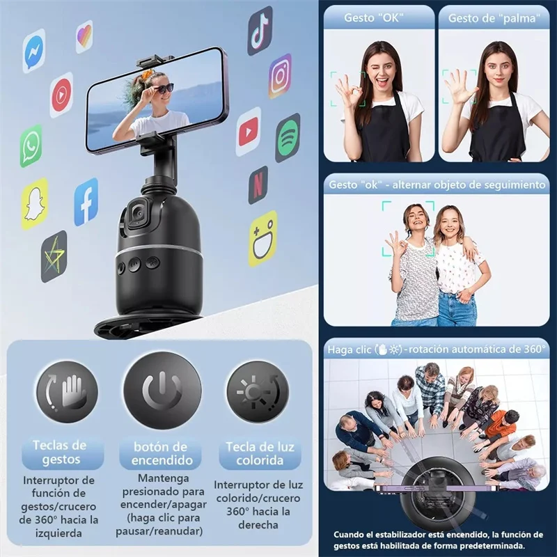 Roreta Multifunctional selfie stick with light anti shake shooting image stable for iPhone smartphone handheld gimbal stabilizer