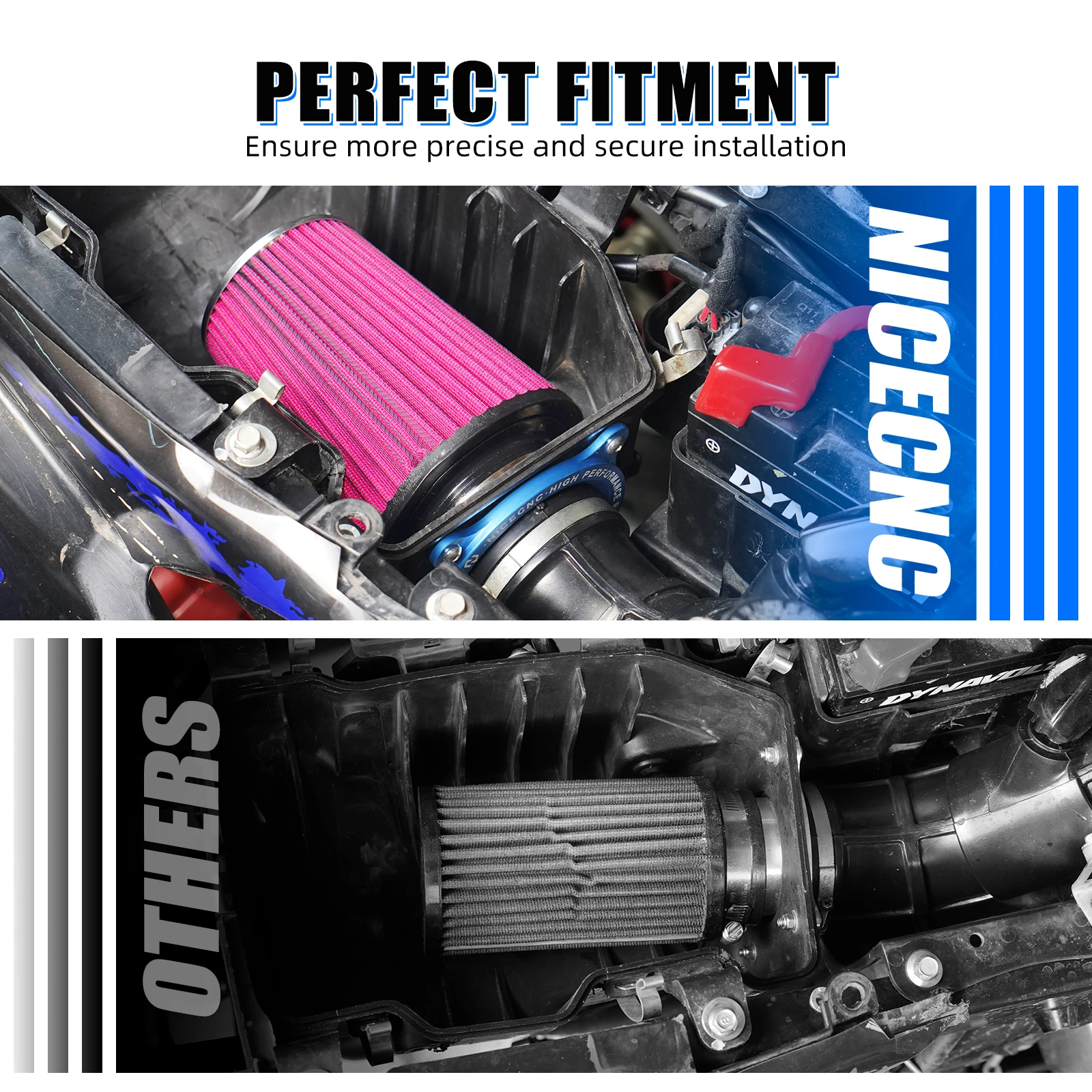 NICECNC Für Yamaha Raptor 700 700R 2006-2026 Luftfilter-Ansaug- und Schnittstellen-Kit Hochleistungs-Waschbares Aluminium ATV-Zubehör – Detail 2