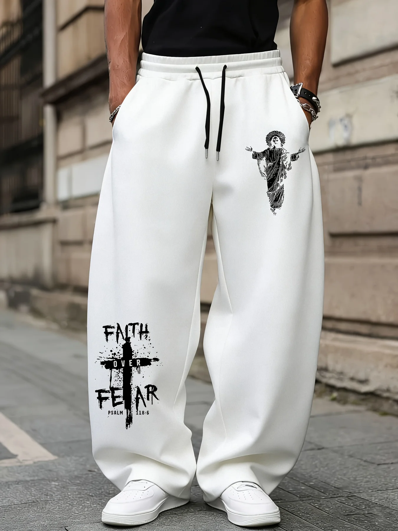 

Men's Sweatpants with Unique Gothic Cross Religious Figure-style Graphic Print, Elasticated Waistband, Everyday Casual Size SXXL
