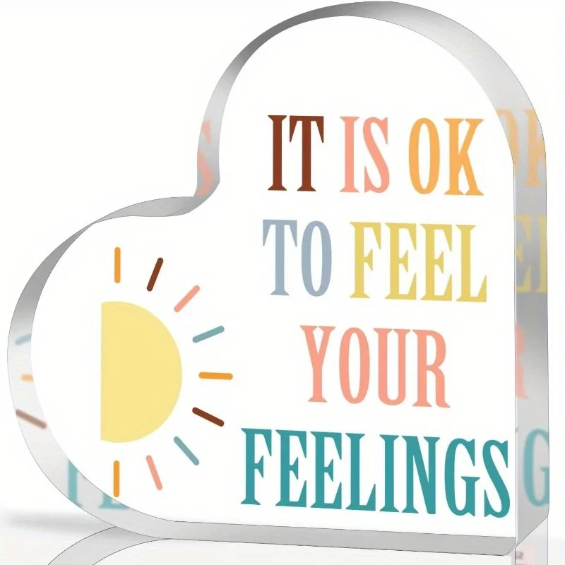 2D Heart Shape Mental Health Sign, Acrylic Inspirational Decor with Positive Affirmations for Therapy Office, School Counselor,