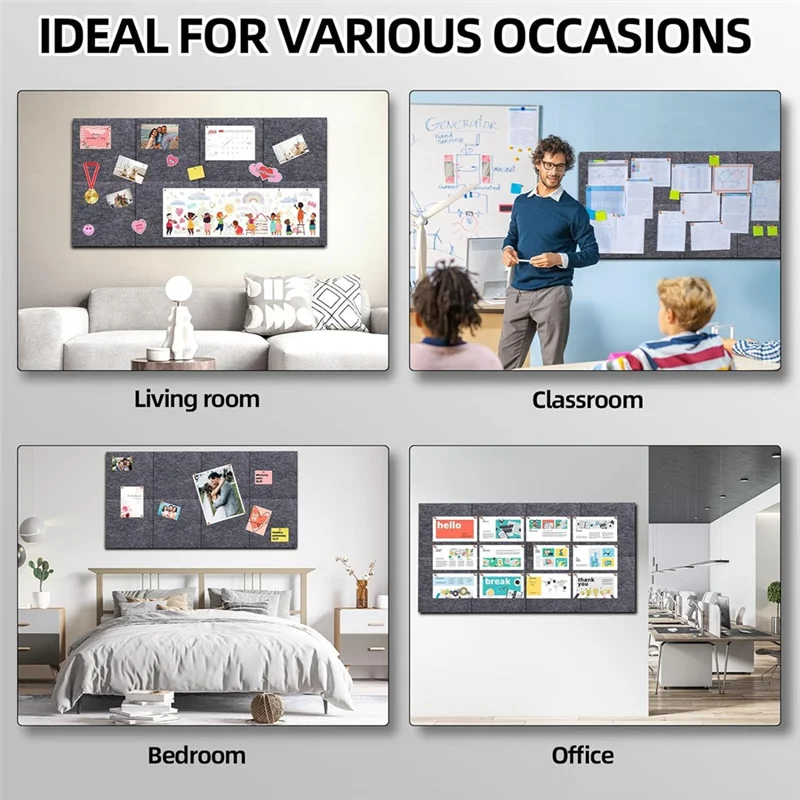 Compact Cork Board Wall Felt Board Tile With 60 Push Pins And Safe Removable Adhesive Labels For Bulletin Board In Office
