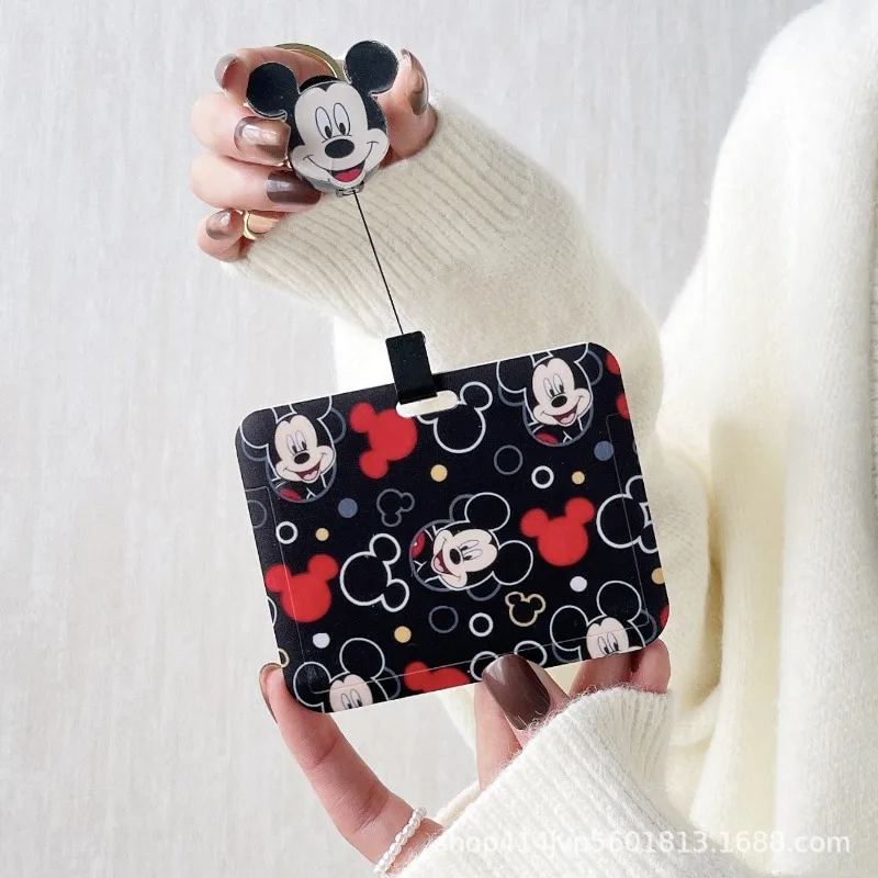 حامل بطاقات ديزني ميكي ميني مع سلسلة مفاتيح مضادة للخسارة لبطاقات الهوية شارات العمل بطاقات لاقط الطلاب الممرضات والأطباء