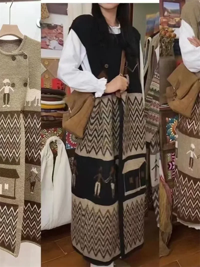 سترة نسائية من الجاكار تنورة محبوكة ، سترة متوسطة إلى طويلة ، متعددة الاستخدامات ، فضفاضة ، عصرية ، خريف ، شتاء ، طراز جديد ،
