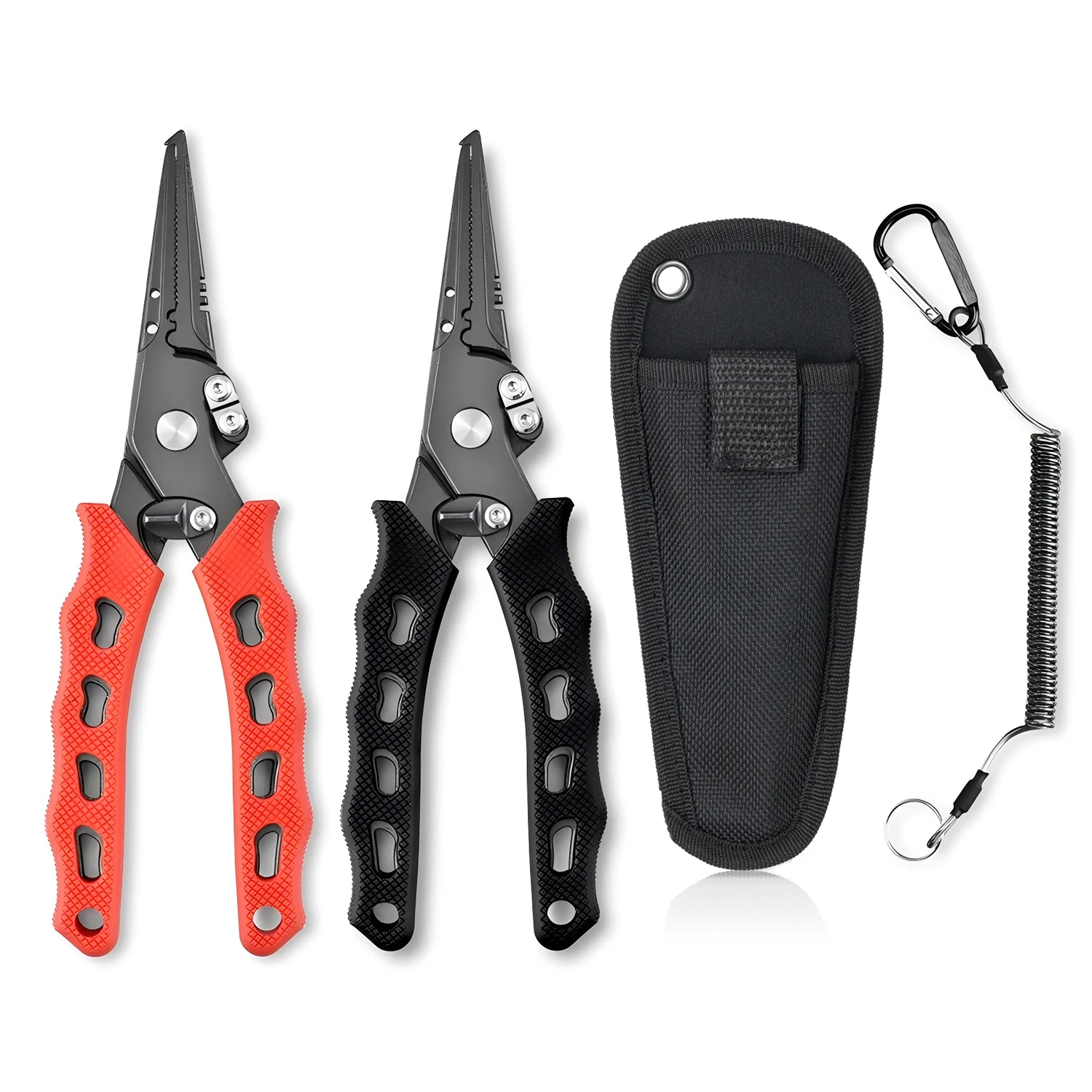 

Multi functional stainless steel tool set, braided wire cutting machine, crimping hook remover, long nose pliers, fishing gear