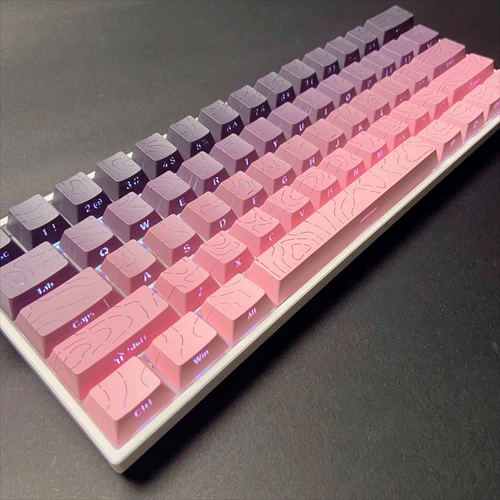 Imagen 2 del producto Teclas de perfil de cereza impresas con lados translúcidos degradados para teclado mecánico para juegos, teclas PBT púrpura y verde