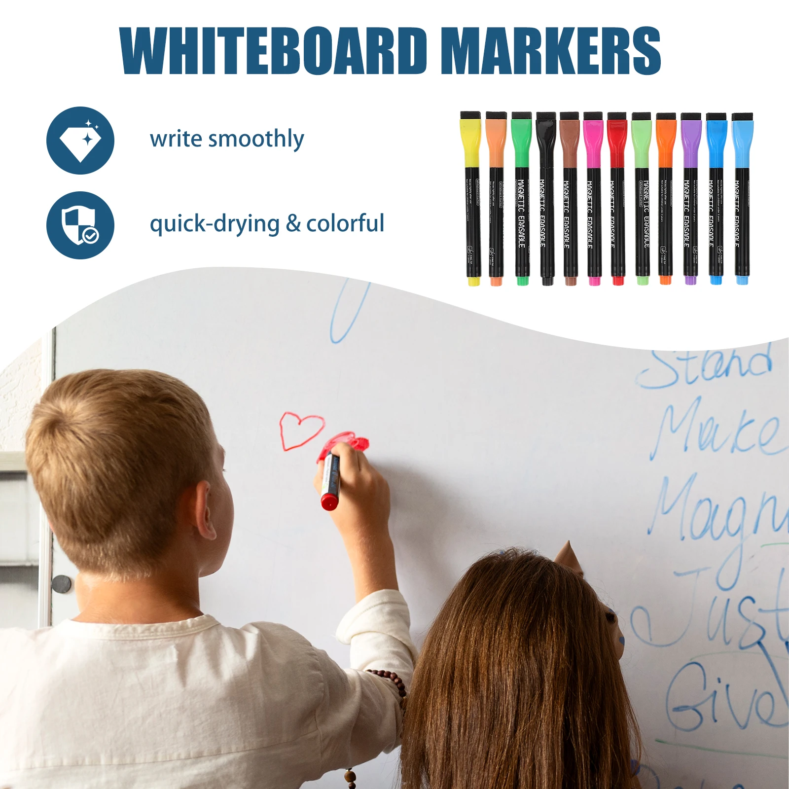 

1Set Colorful Dry Erase Makers Whiteboard Pens Smooth Writing No Ink Leakage Multi Classroom Office Use